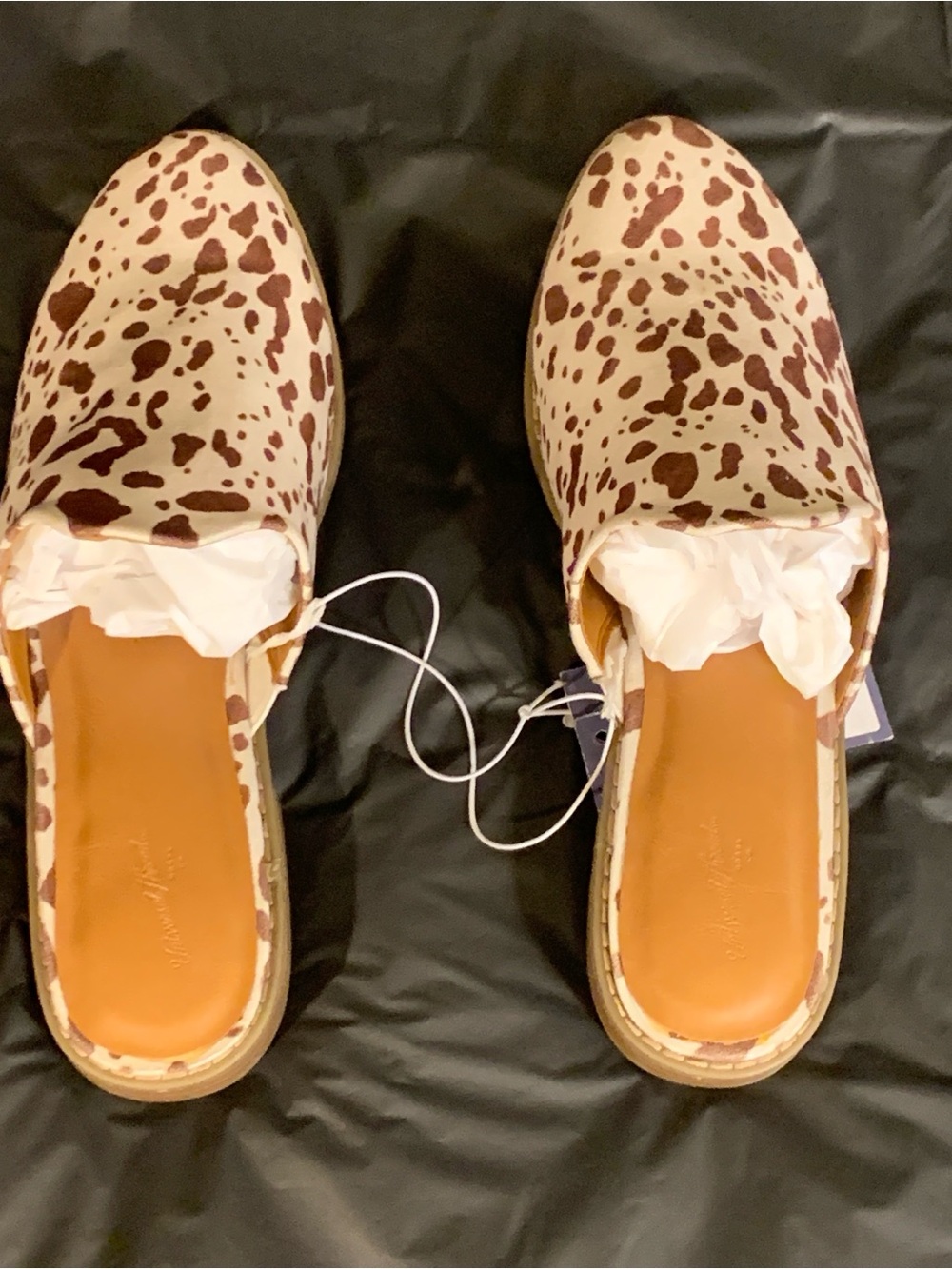 Universal Thread Brown and White Cow-Print Slip-On Mules
